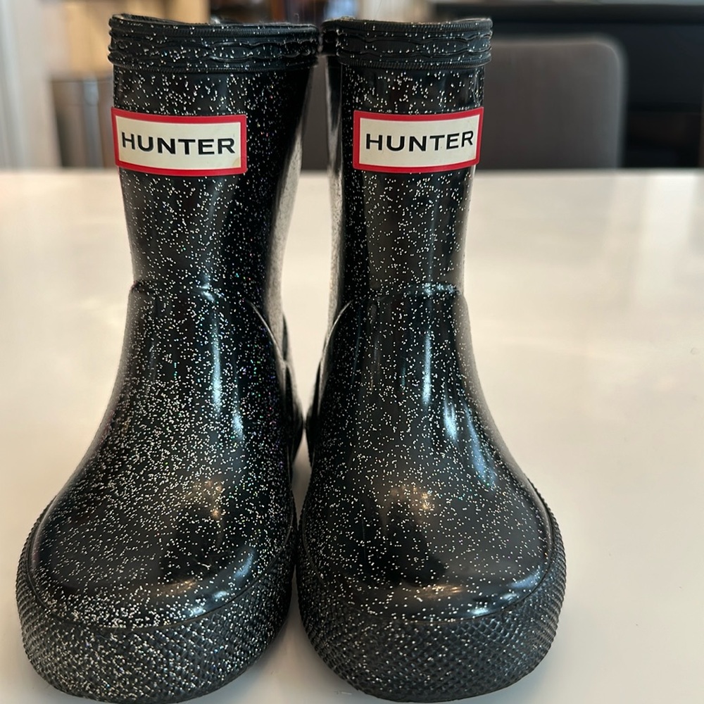 Hunter Toddler Girl US 5 Black Glitter Rain Boots